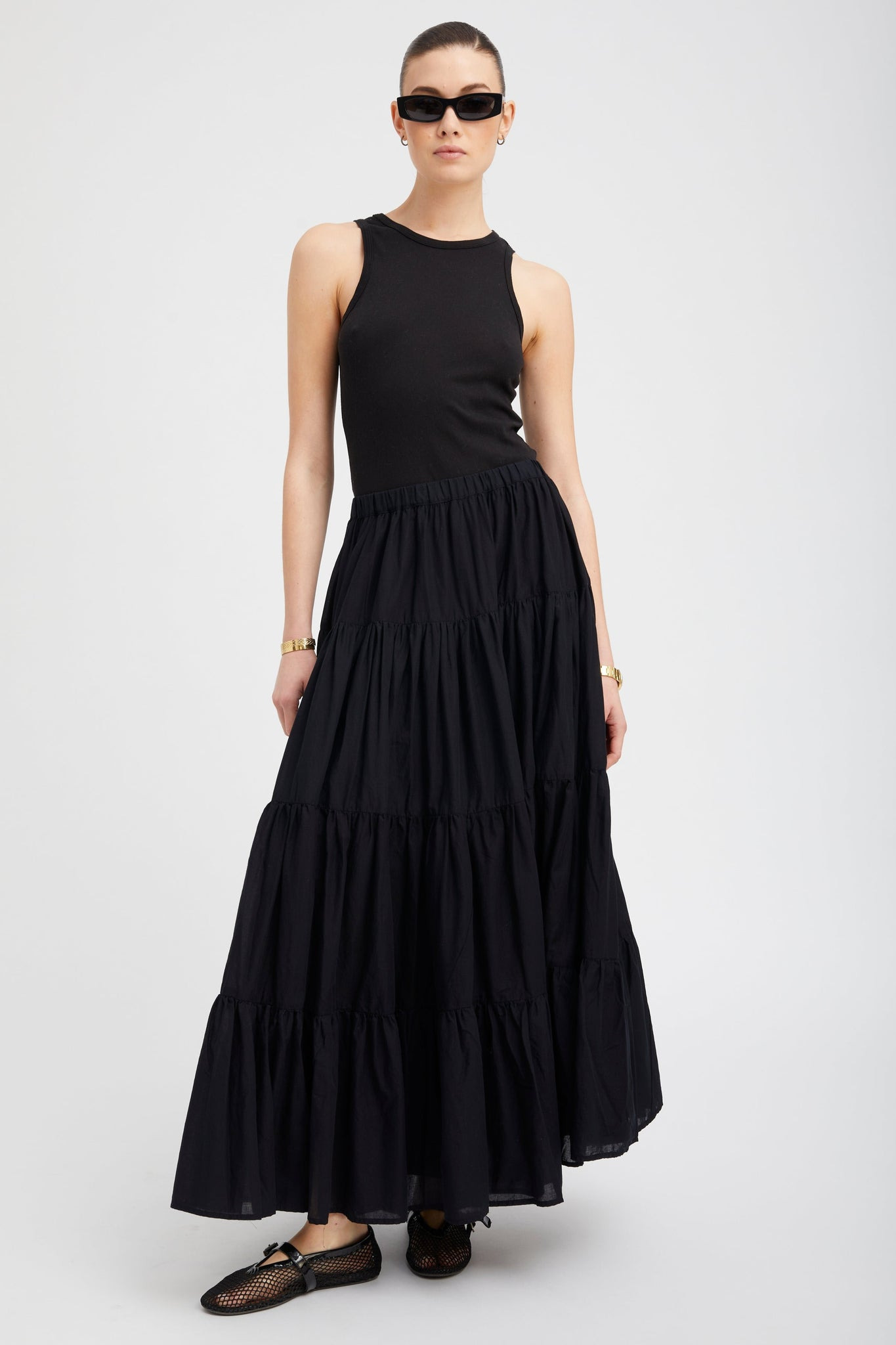 BLACK VOILE TIERED MAXI SKIRT - 3