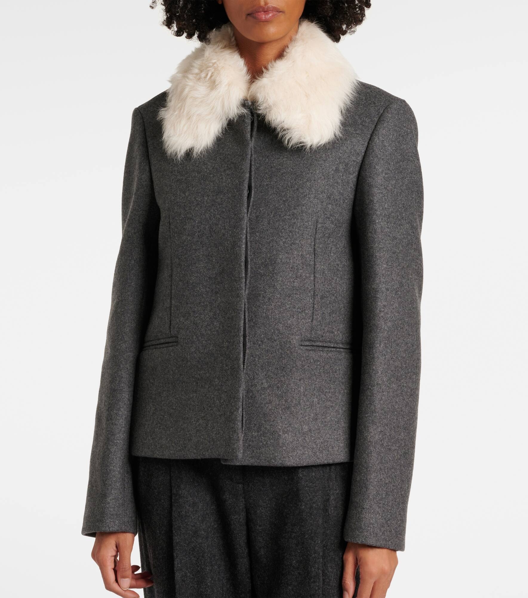 Shearling-trimmed wool-blend jacket - 6