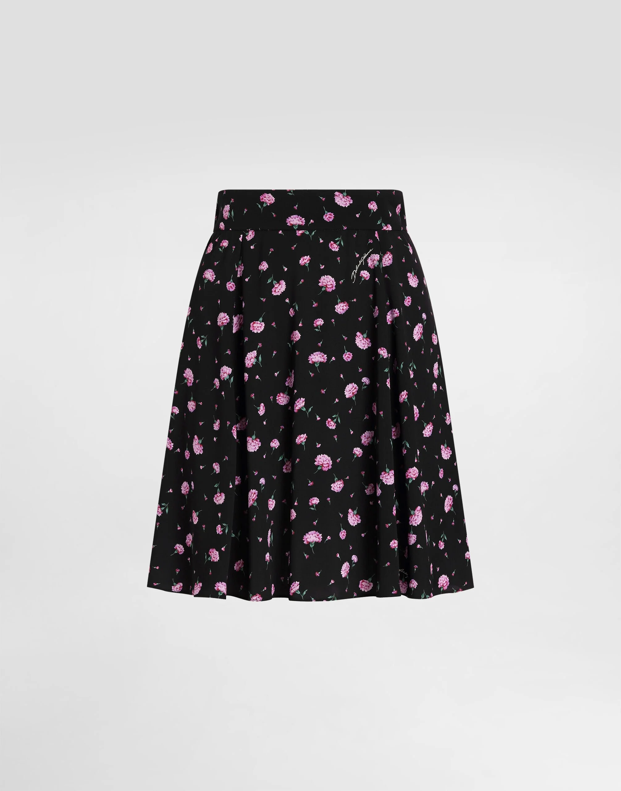 Carnations-print silk canvas skirt - 1