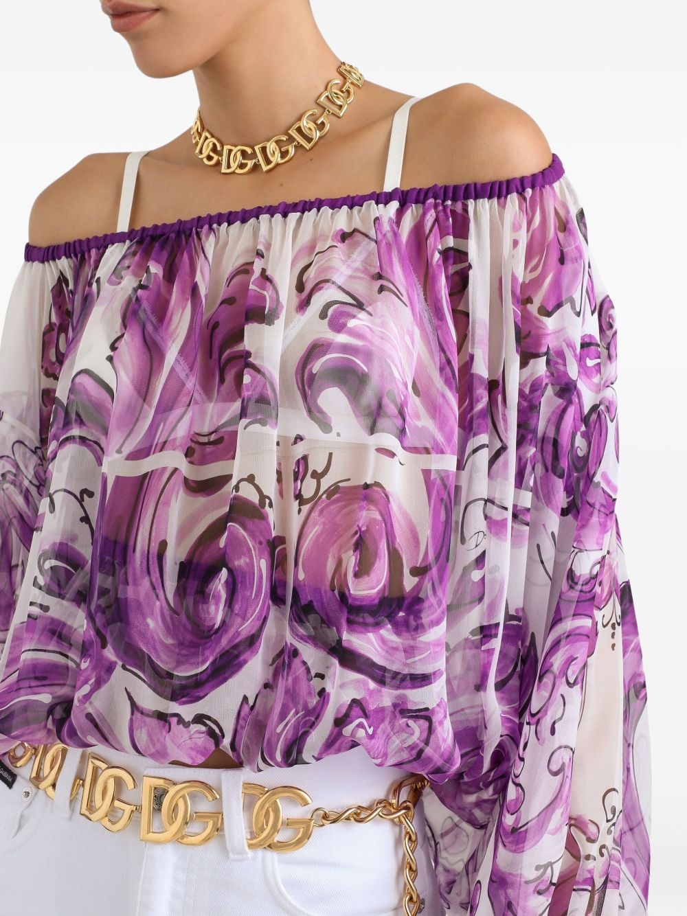 graphic-print silk blouse - 4