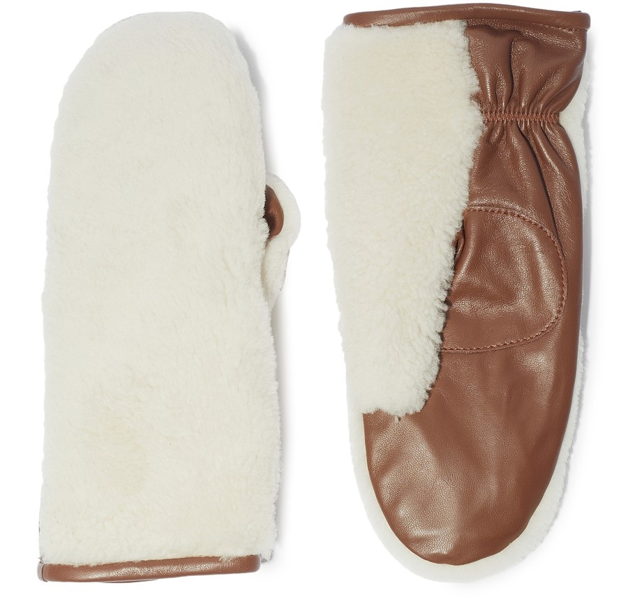 Bouclé merino wool and lambskin leather mittens - 1
