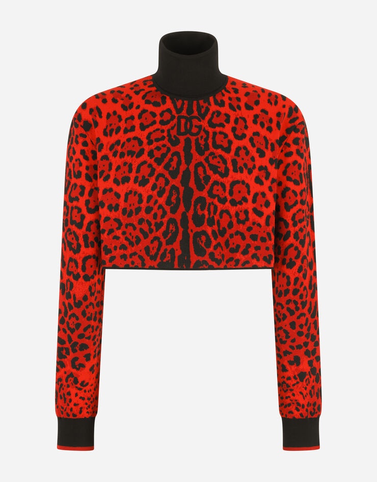 Jacquard turtle-neck sweater with leopard design - 3