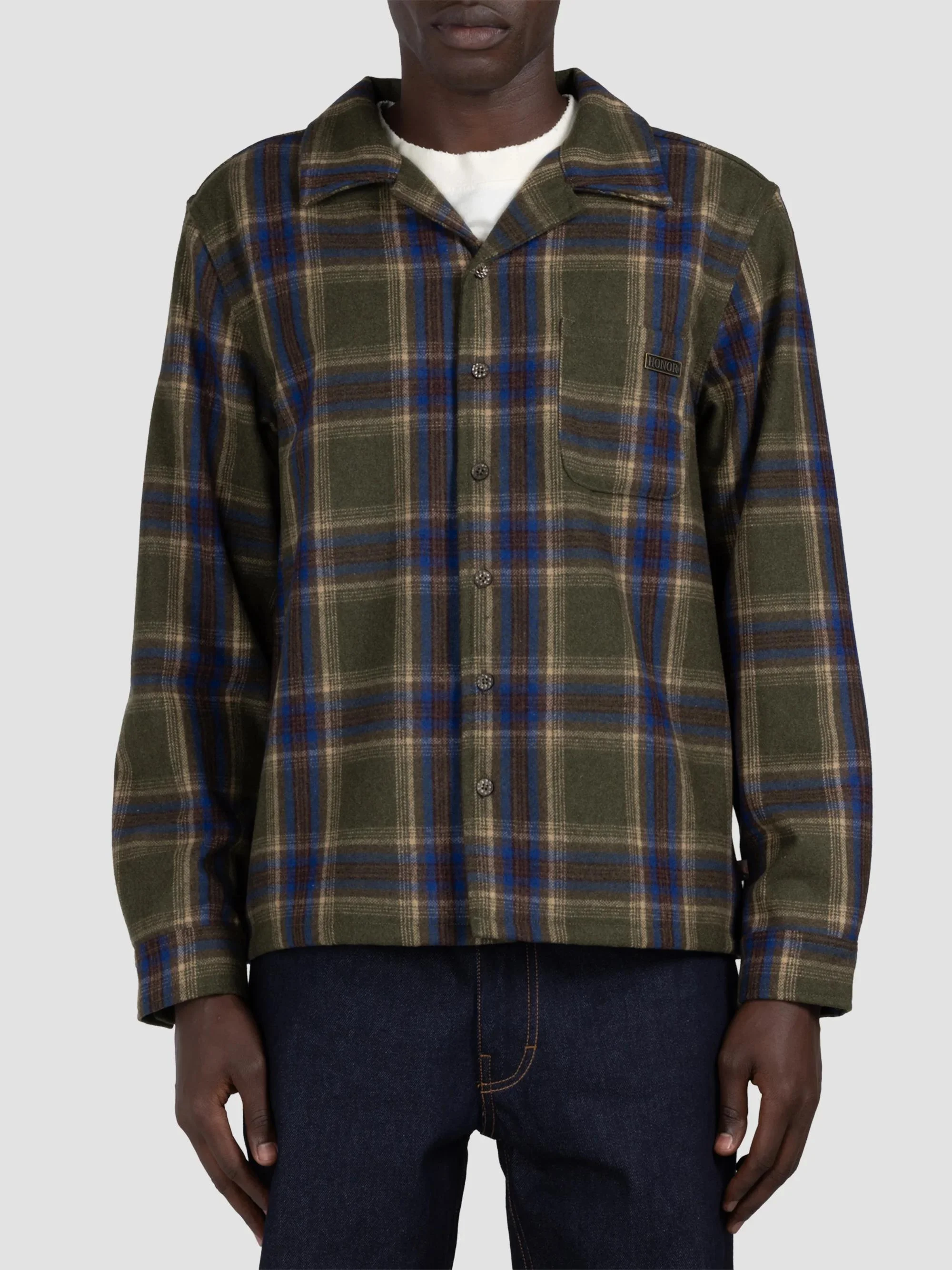 Men's Plaid Flannel Overshirt - Olive - 1