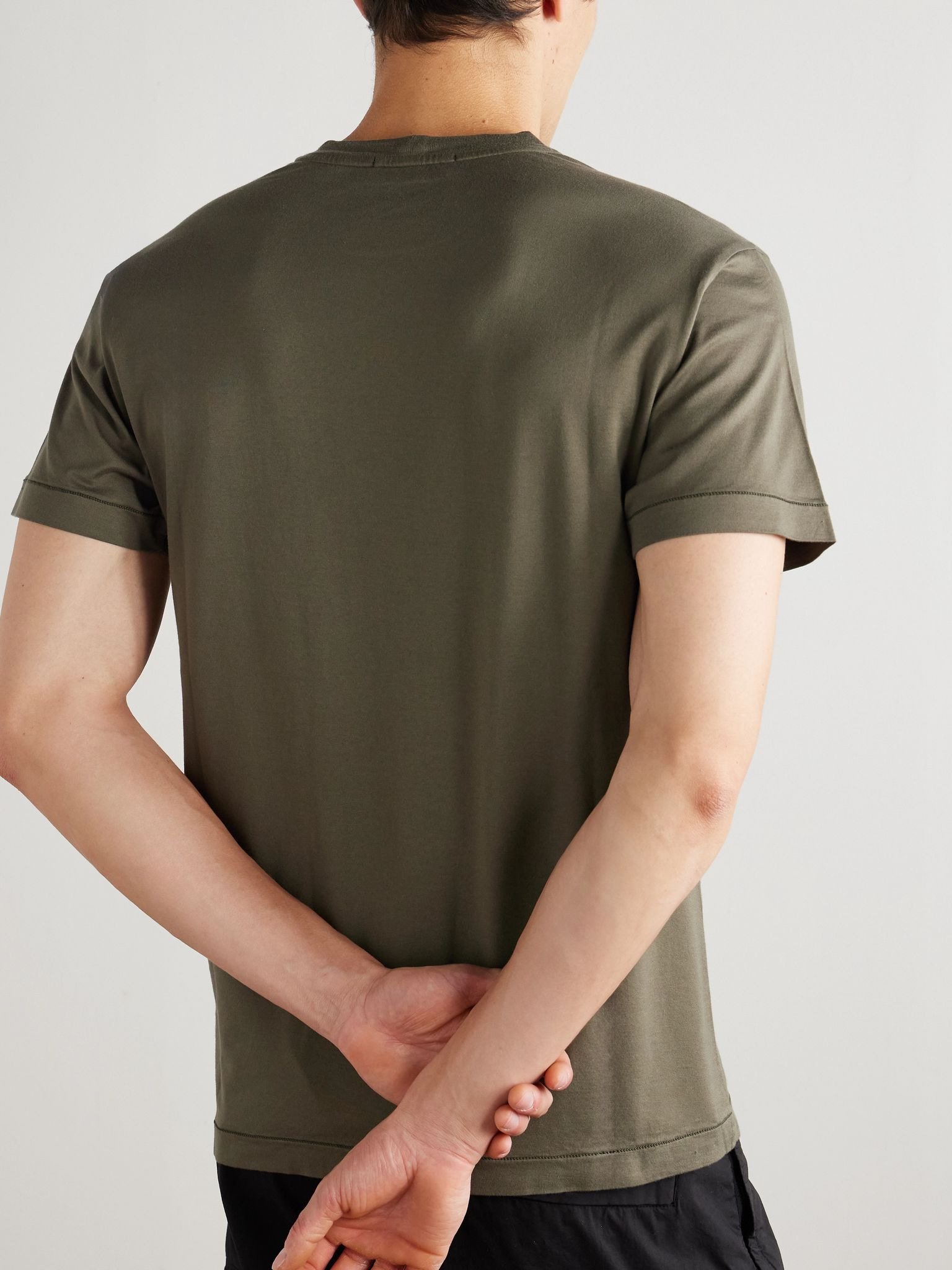 Logo-Appliquéd Garment-Dyed Cotton-Jersey T-Shirt Green - 4
