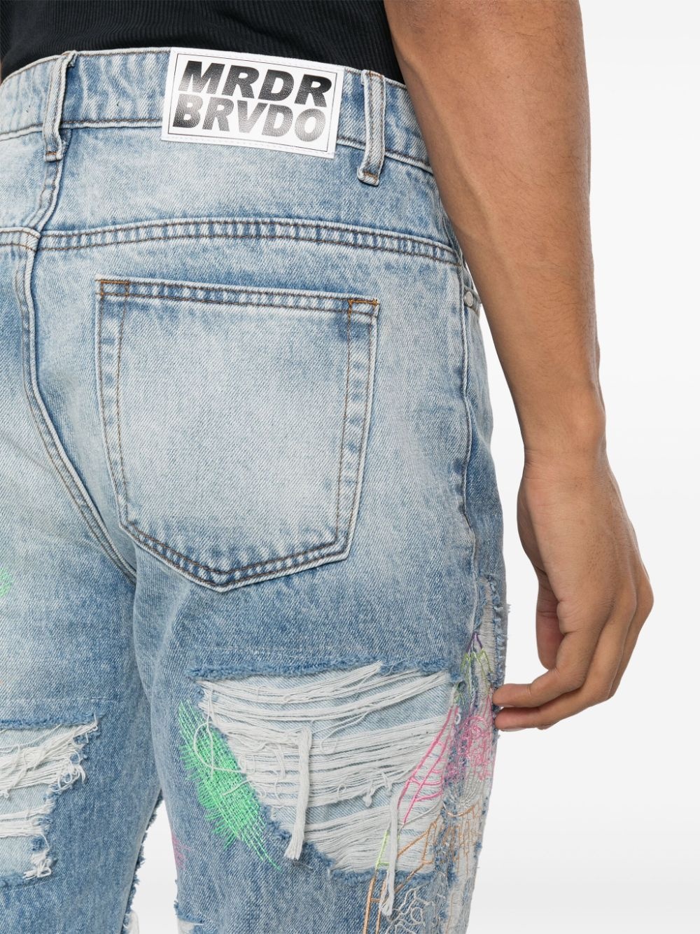Technicolor-embroidered straight jeans - 5