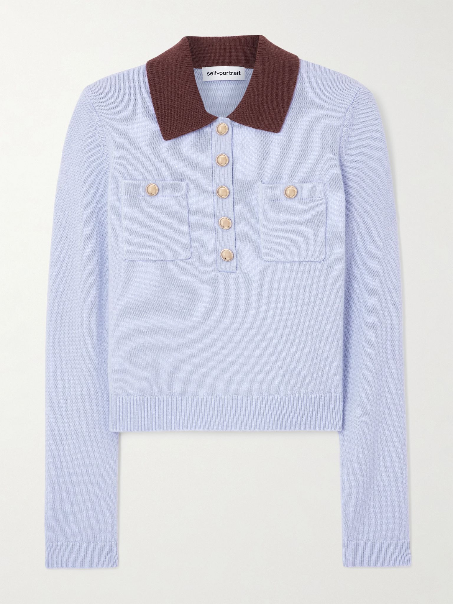 Two-tone wool-blend polo shirt Blue - 1