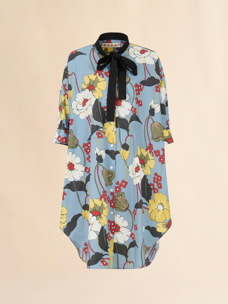 BLUE OVERSIZED POPLIN DRESS WITH MELODIA PRINT 1