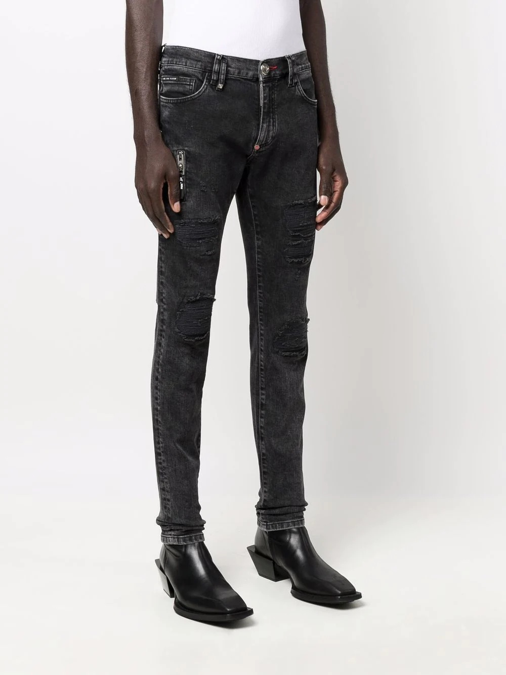 distressed logo-plaque skinny jeans - 3