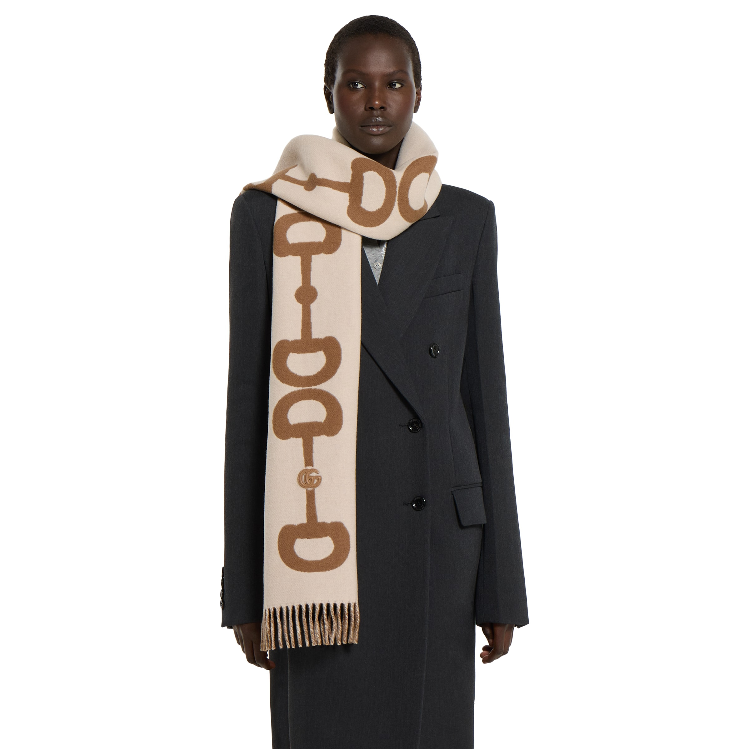 Wool cashmere scarf with intarsia - 3