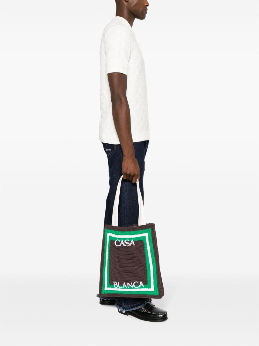 logo-embroidered crochet tote bag - 2