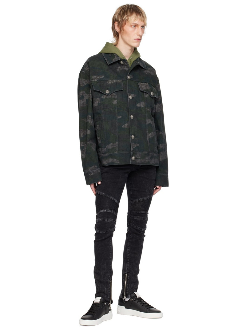 Balmain Khaki Print Denim Jacket outlook