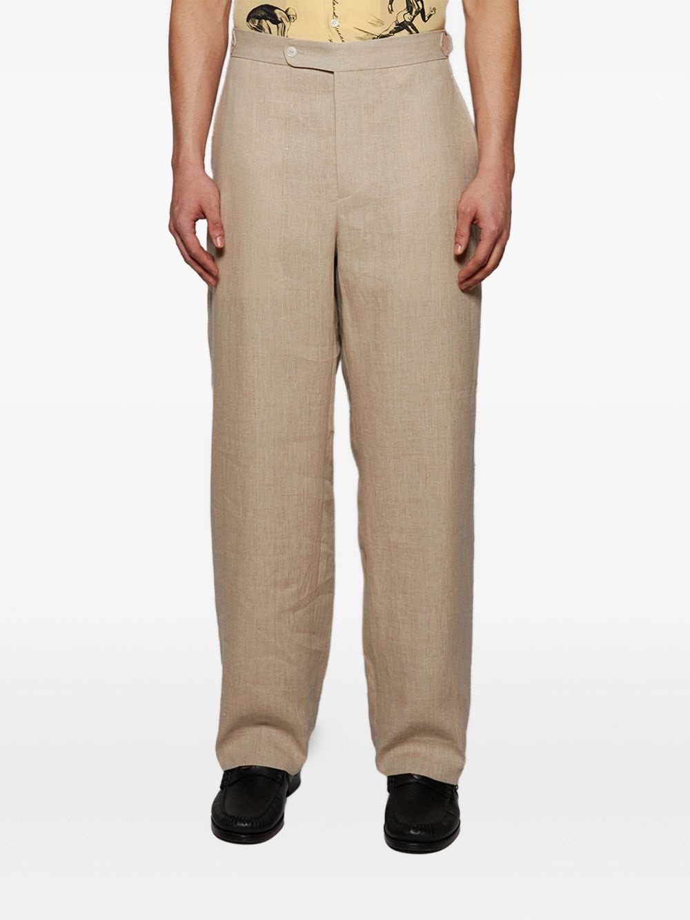 side-strap linen trousers - 3