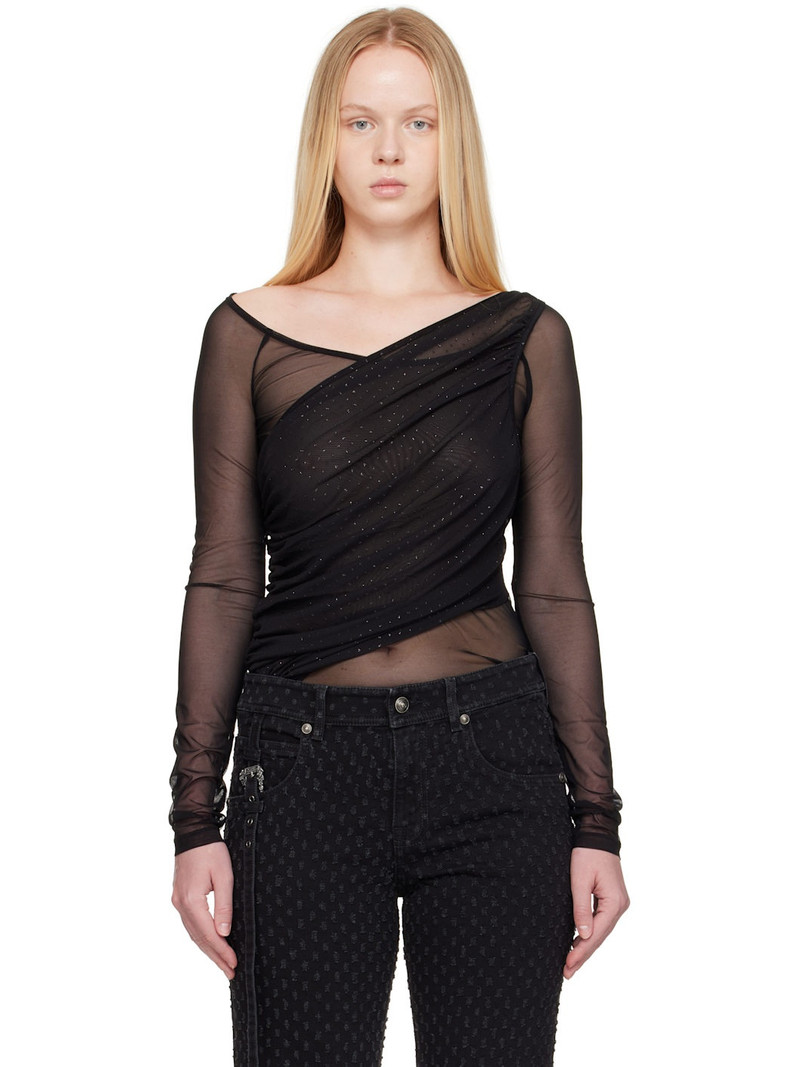 Black 'STR' Tulle Glitter Top 1