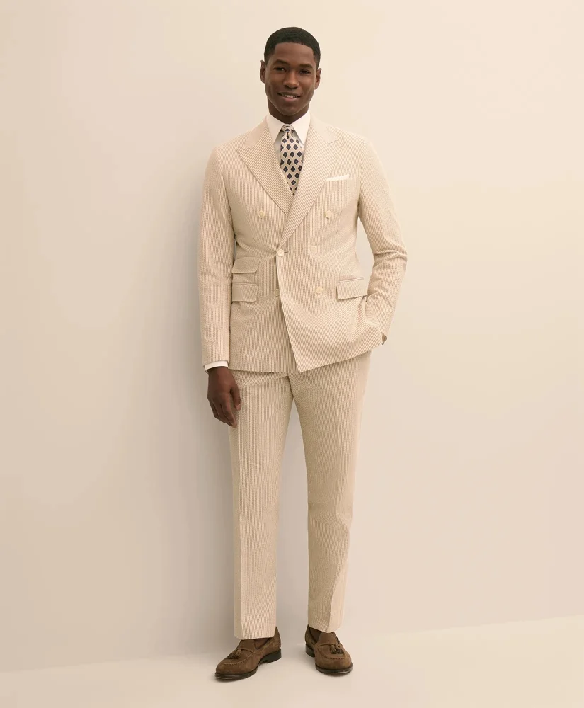 Classic Fit Stretch Cotton Double-Breasted Seersucker 1818 Suit - 1