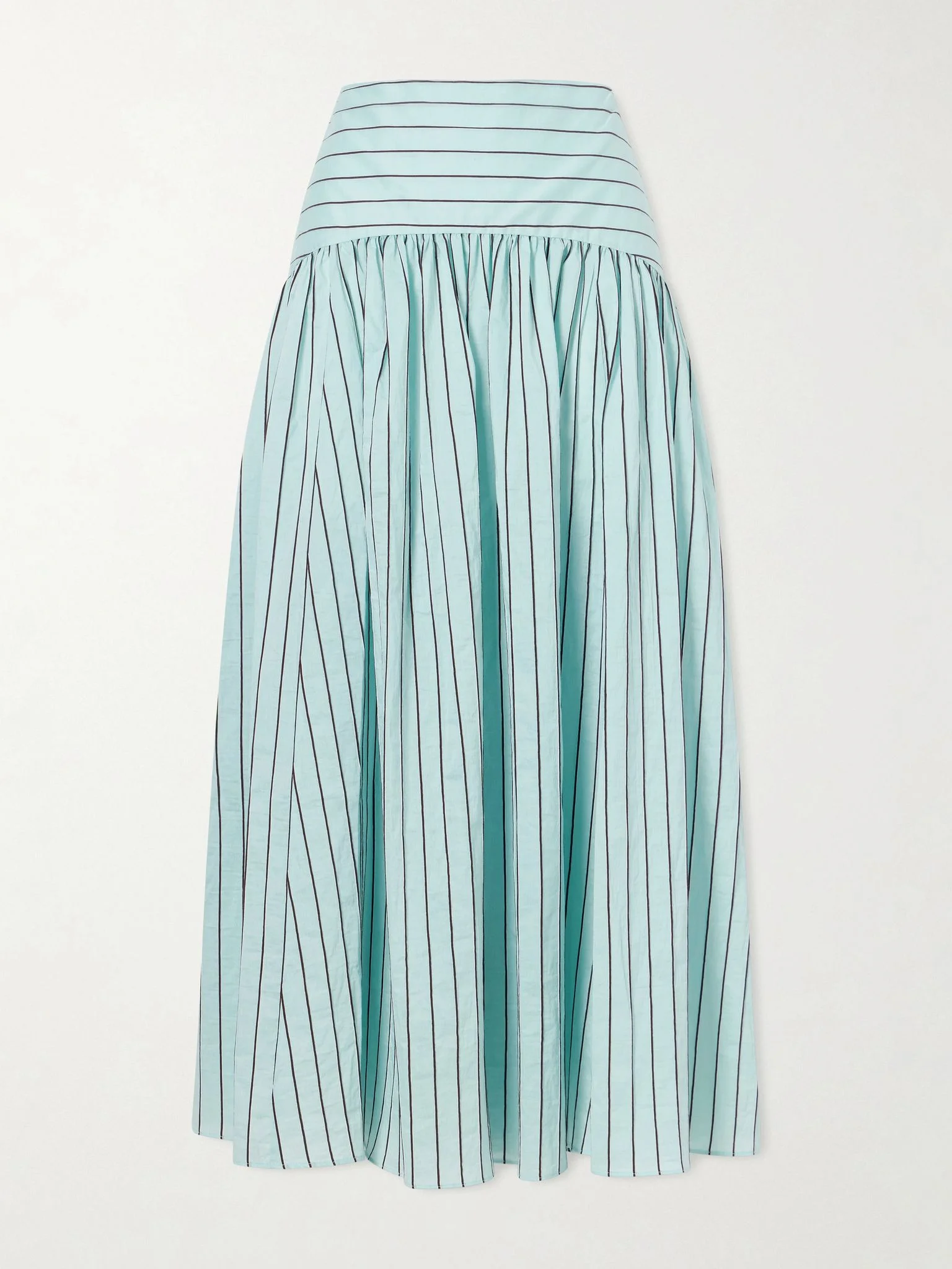 Procida pleated striped cotton-blend poplin midi skirt Blue - 1