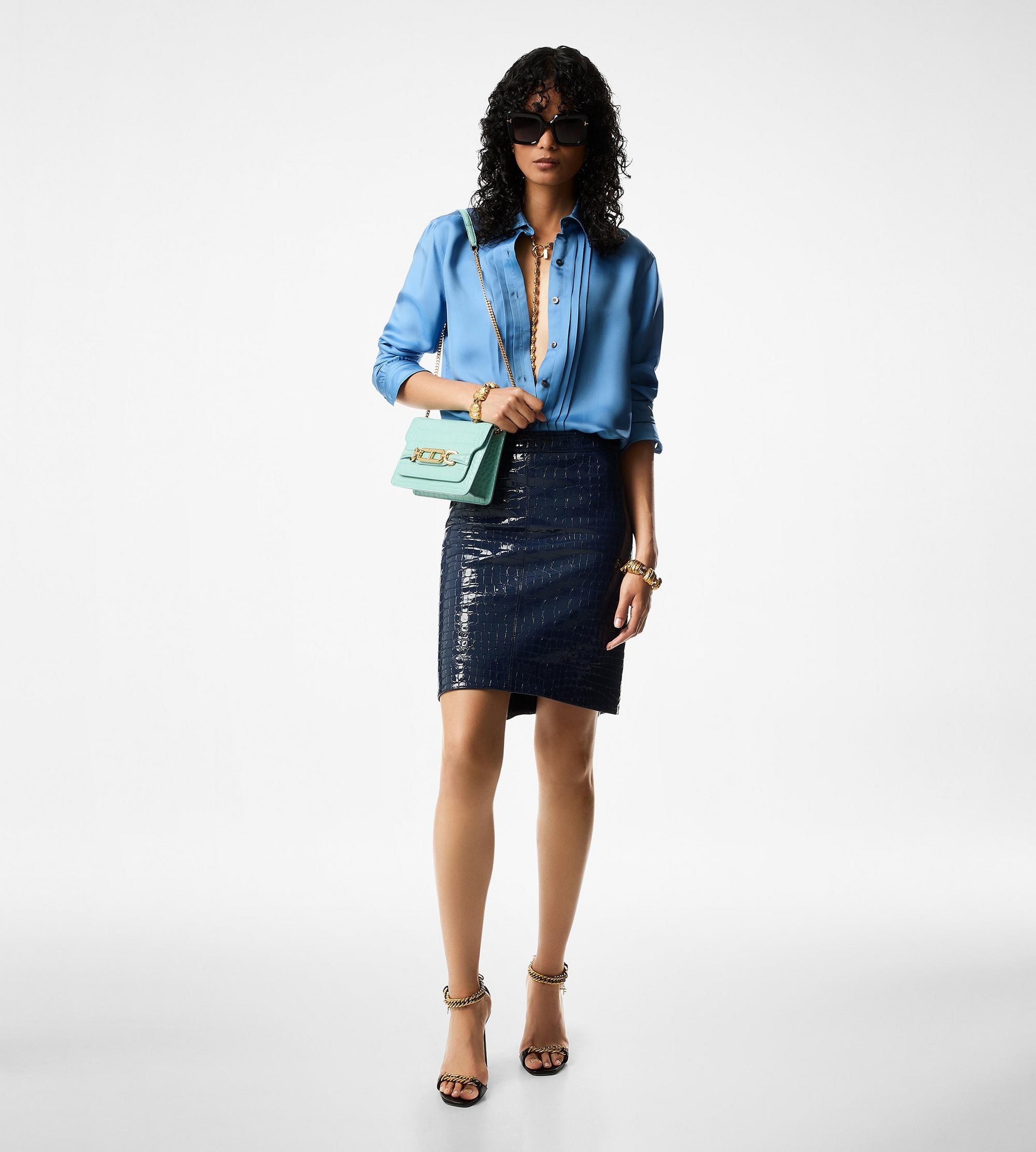 GLOSSY CROCO EMBOSSED GOAT LEATHER SKIRT - 2