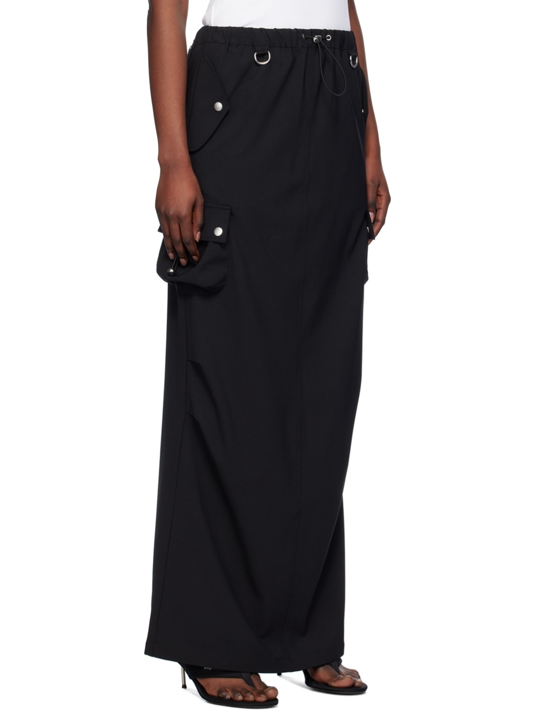 Black Tailored Cargo Maxi Skirt - 2