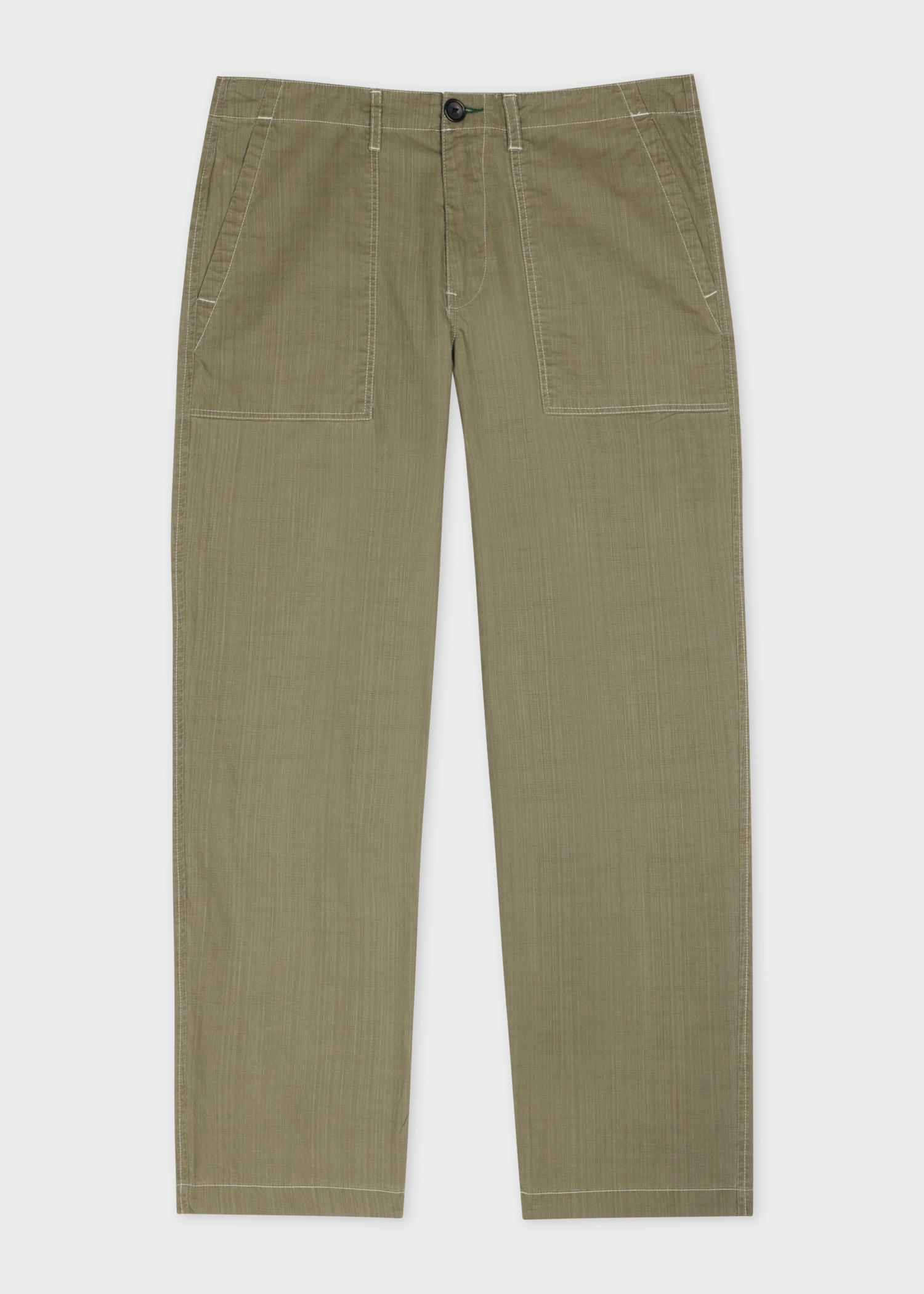 Khaki Coated Slub-Cotton Trousers - 1