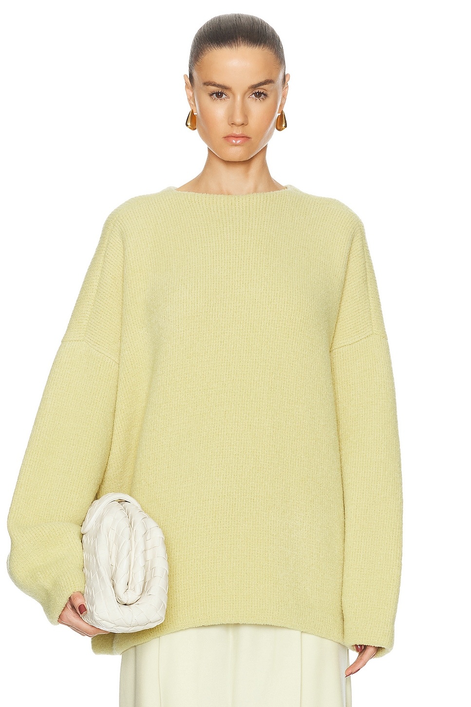 Virgin Wool Boucle Straight Neck Relaxed Sweater - 1