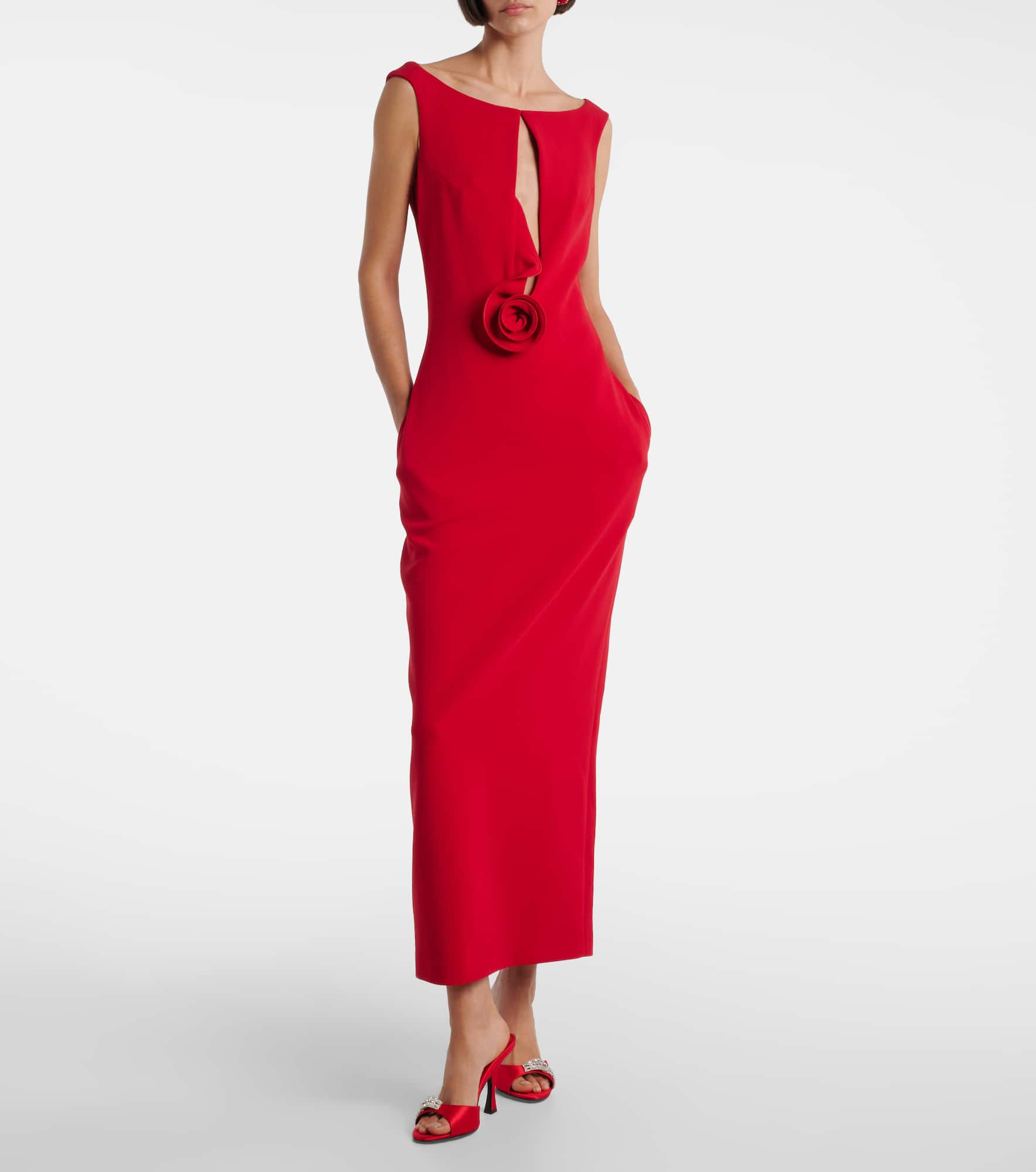 Floral-appliqué wool-blend gown - 2