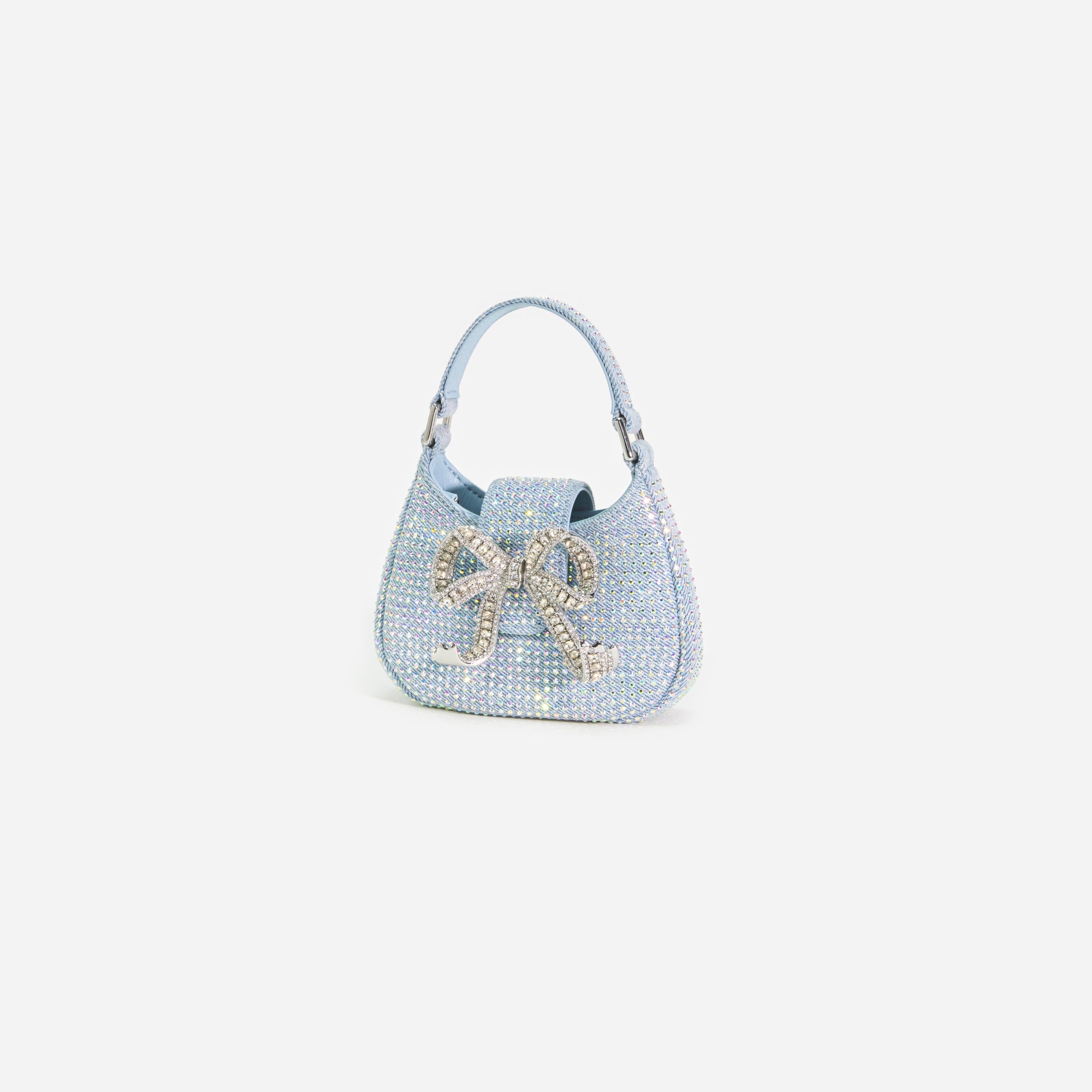 Blue Rhinestone Denim Cresent Bag - 2