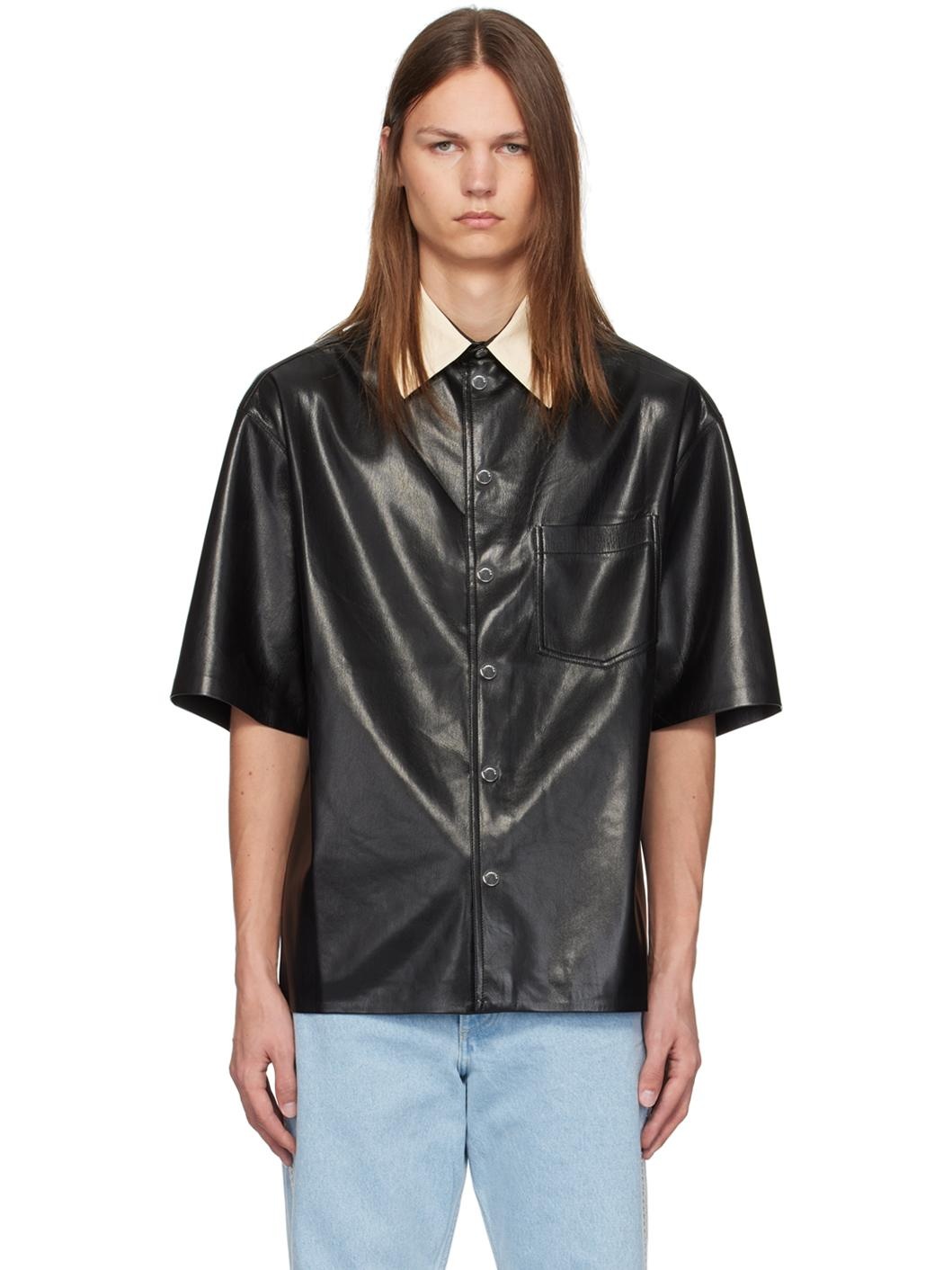 Tシャツ・カットソー nanushka Black synthetic leather Mikael top Mikael - Draped Okobor™ Alt-Leather Top - Black – Nanushka