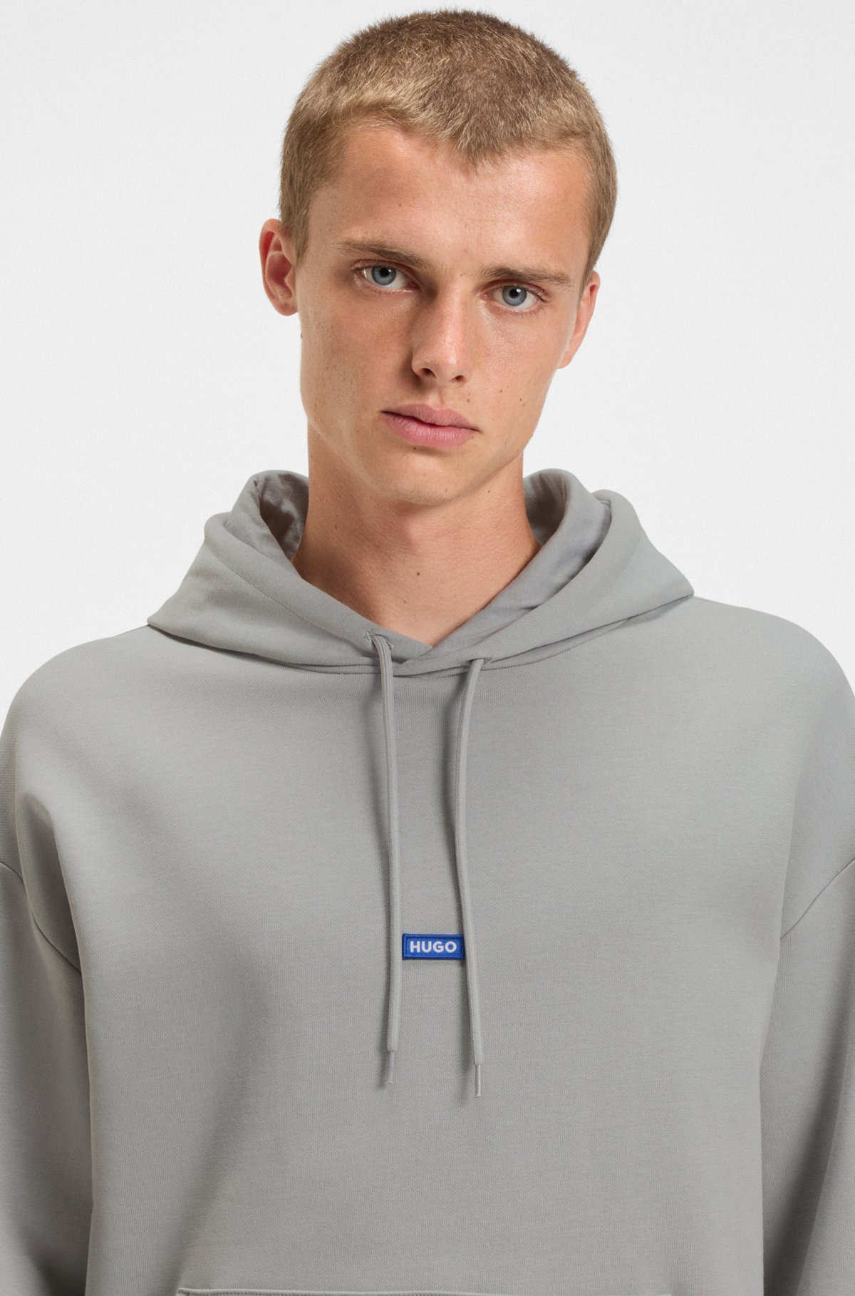 COTTON-TERRY HOODIE WITH BLUE LOGO LABEL - 3