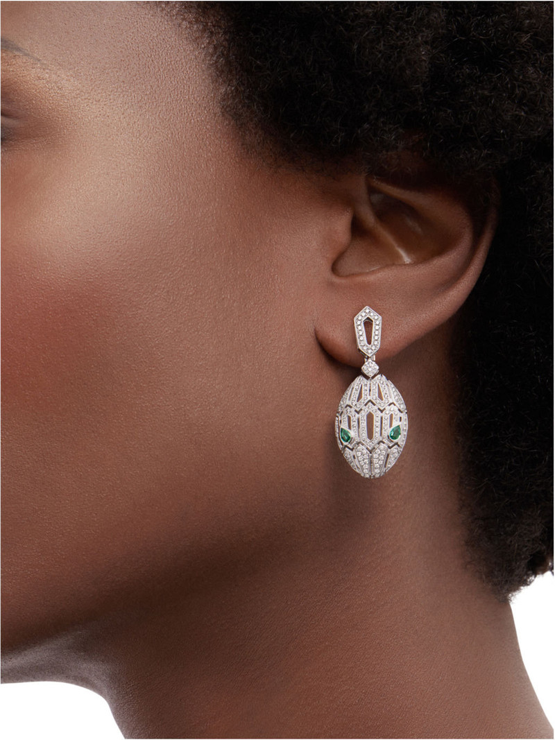Serpenti Seduttori 18ct white-gold, emerald and diamond earrings 4