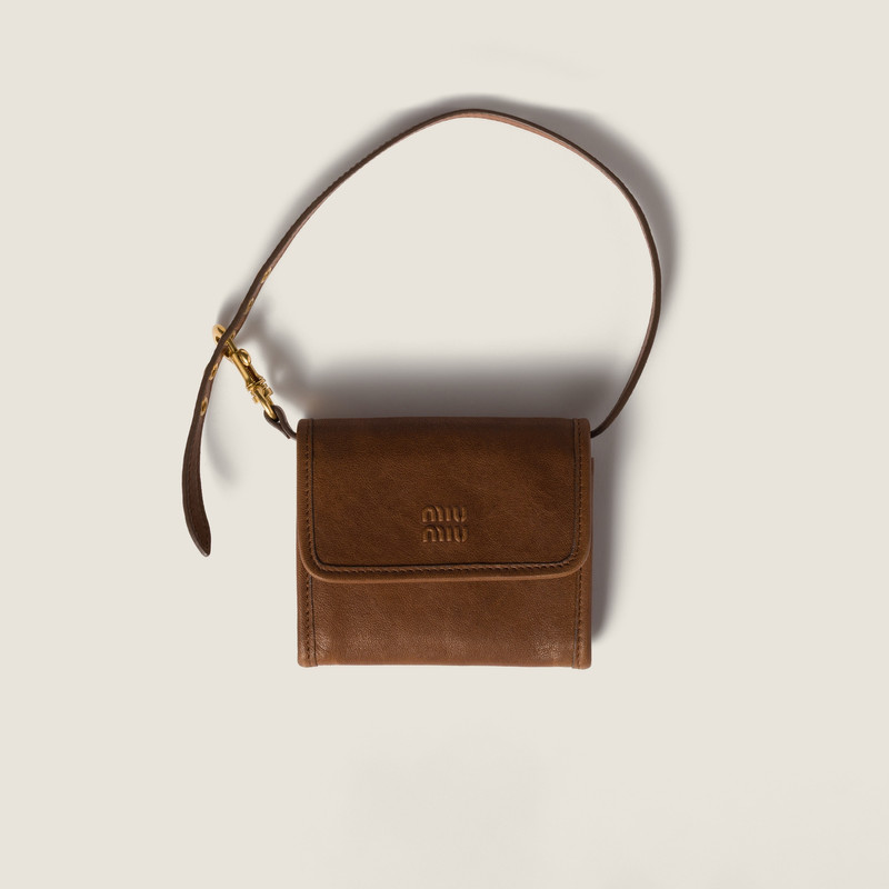 Nappa leather wallet with shoulder strap 1