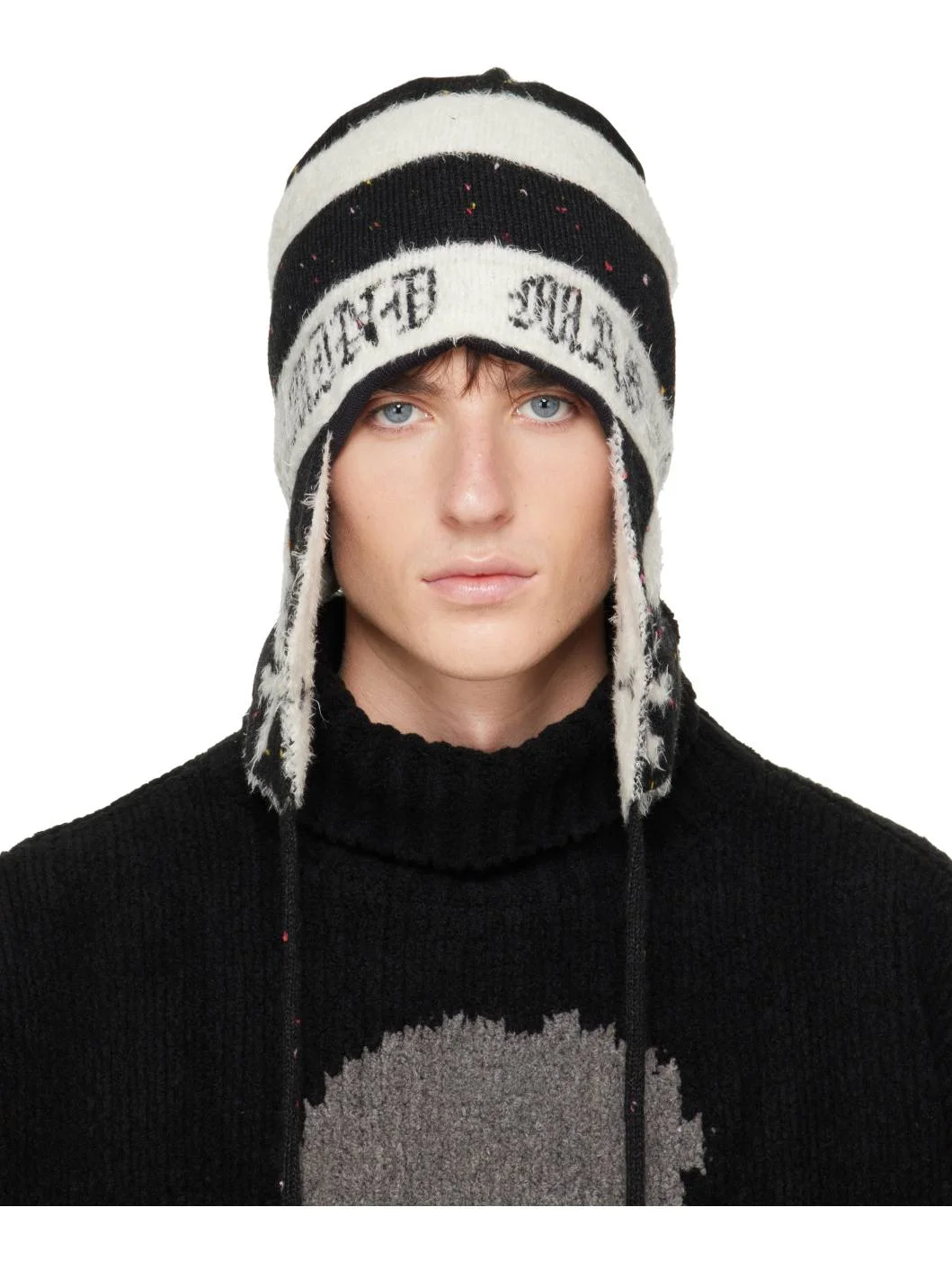 Black & White Cashmere Tweed Beanie - 1