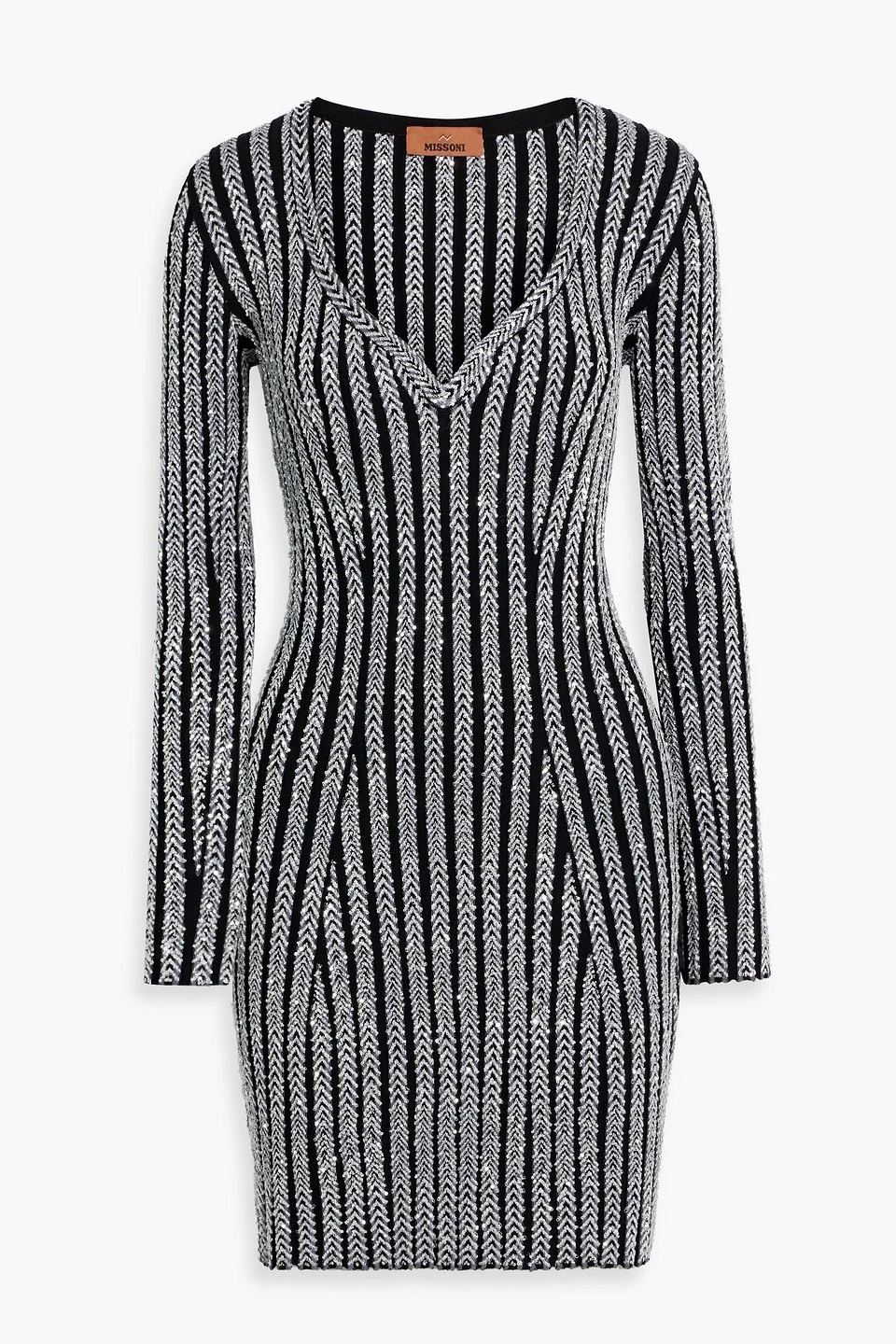 Sequin-embellished ribbed-knit mini dress - 1