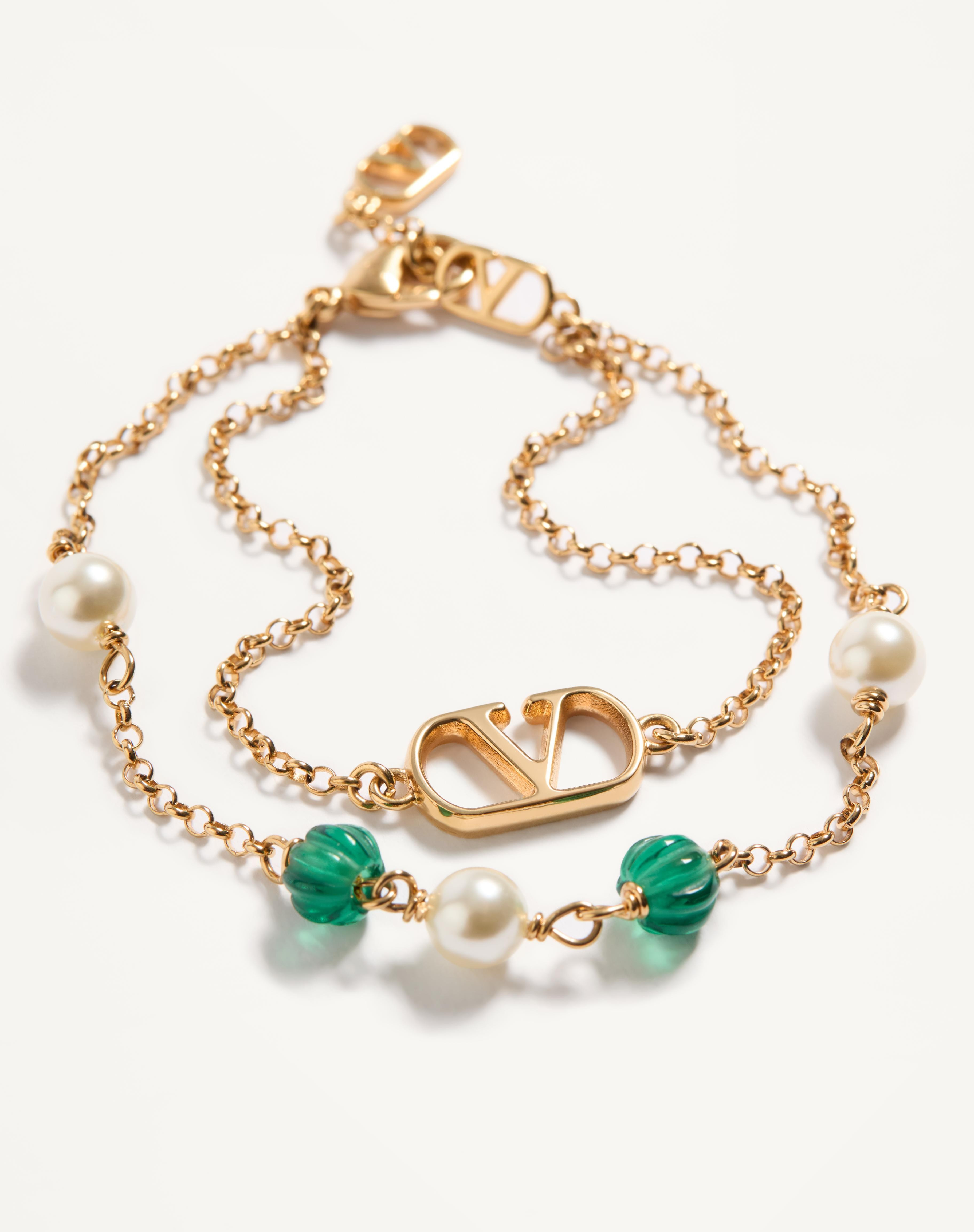 VLOGO SIGNATURE METAL, PEARL AND KNURLED GLASS BRACELET - 3
