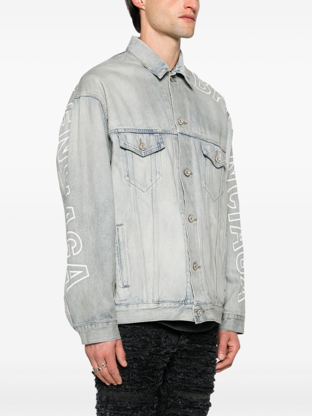 logo-embroidered denim jacket - 4