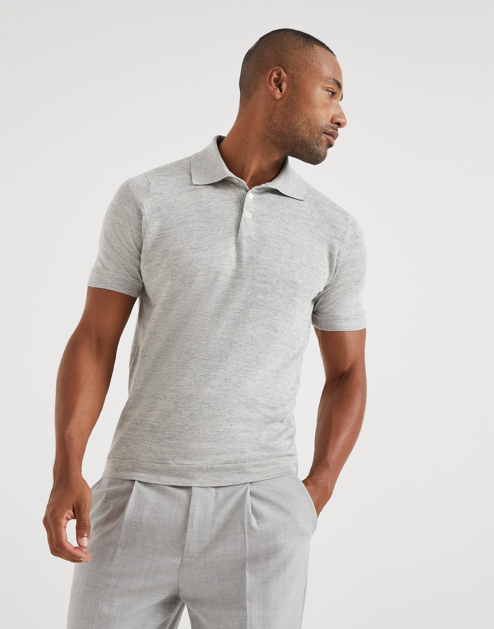 Linen and cotton knit polo - 1