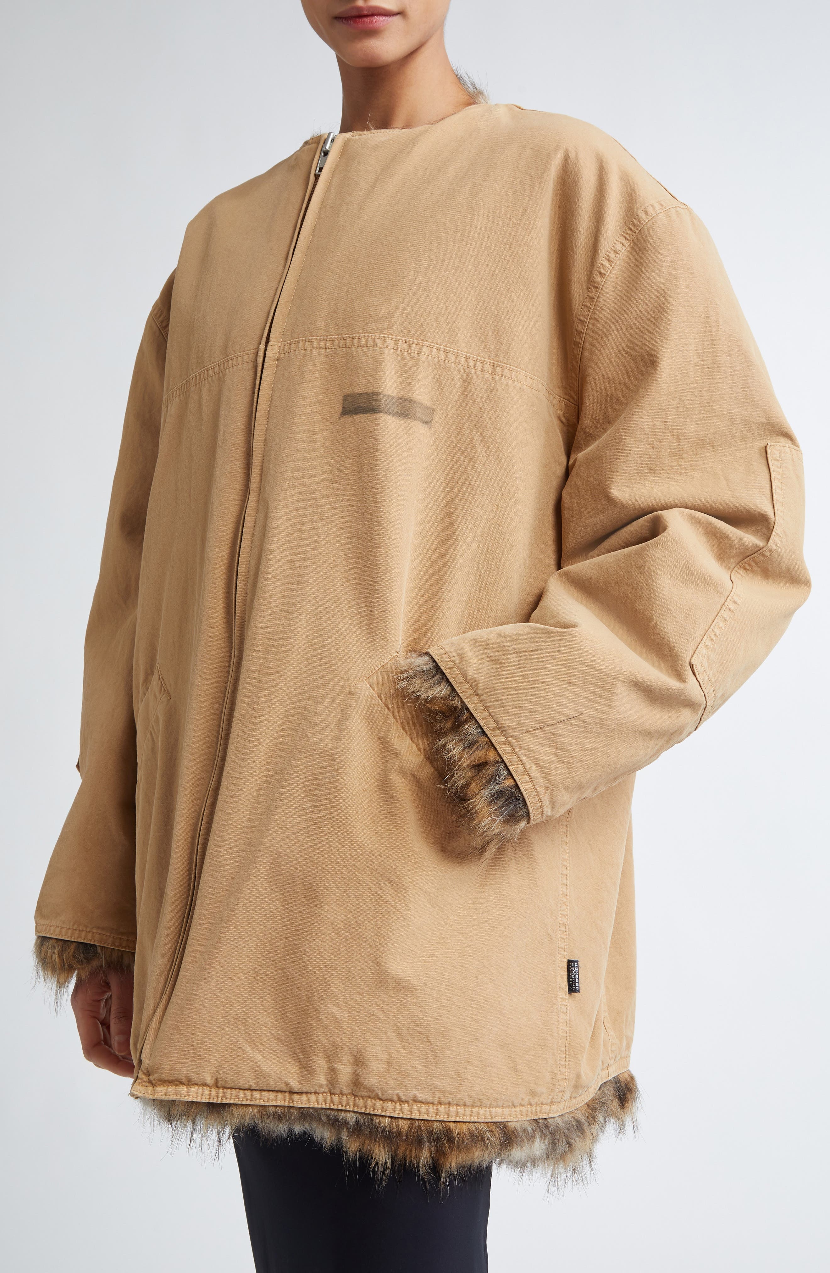 MM6 Maison Margiela Reversible Cotton Gabardine & Faux Fur Jacket in Ocre at Nordstrom - 6
