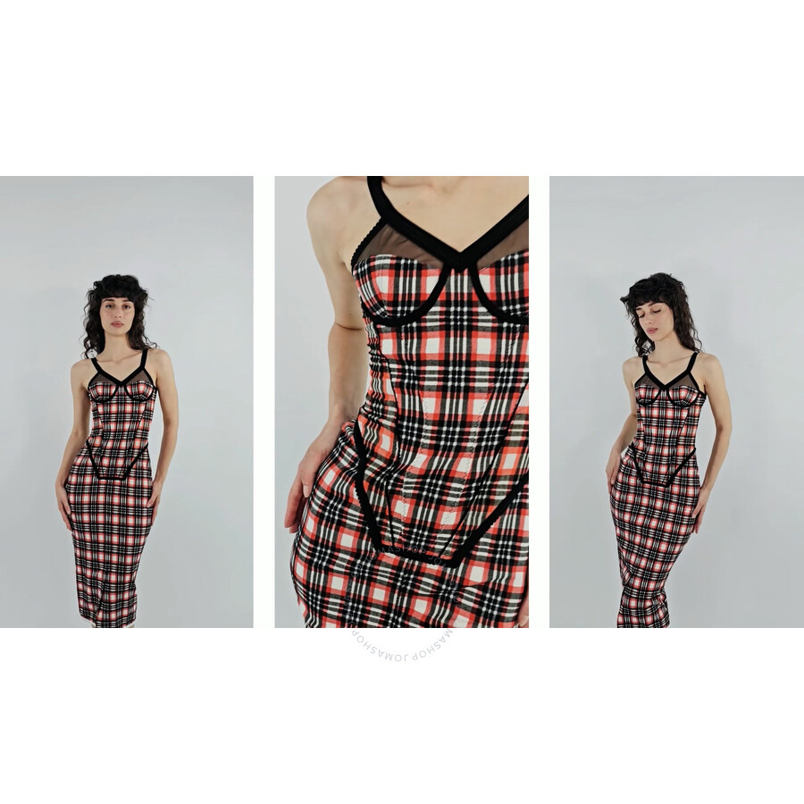 Burberry Ladies Bright Red Check Check Stretch Jersey Sleeveless Corset Dress - 8