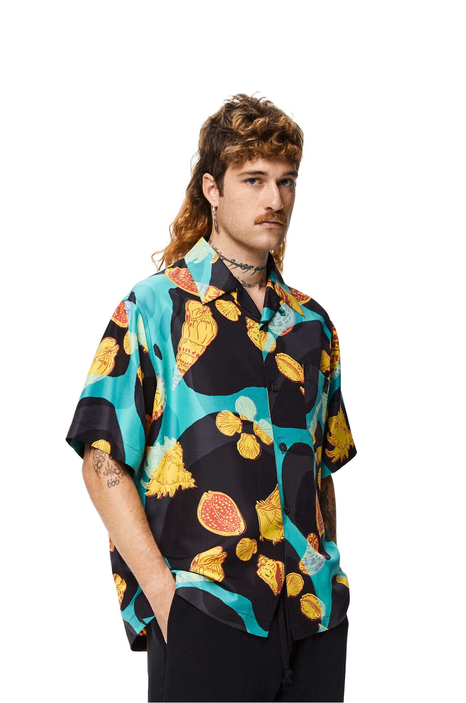 Shell print bowling shirt in silk - 3