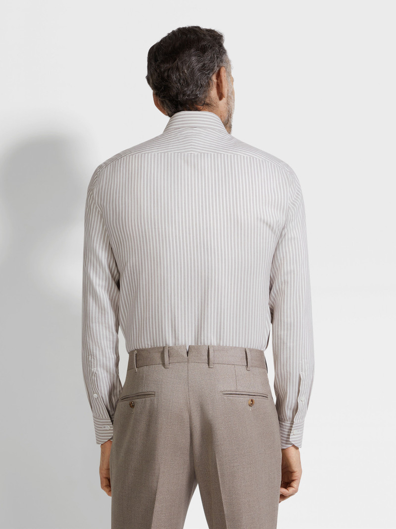 BROWN AND WHITE STRIPED SILK AND COTTON BLEND SHIRT 5