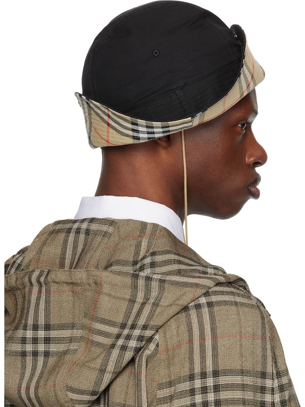 Black Check Brim Gabardine Bucket Hat - 3
