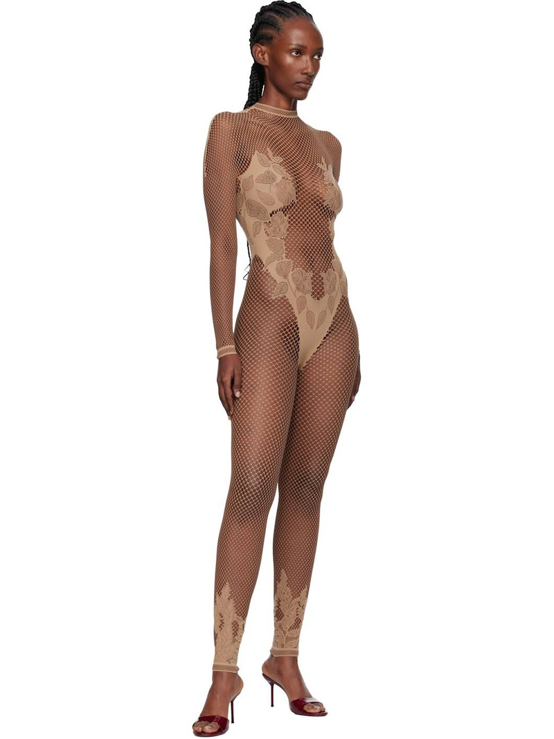 POSTER GIRL Beige Leaves Fishnet Capri Jumpsuit outlook