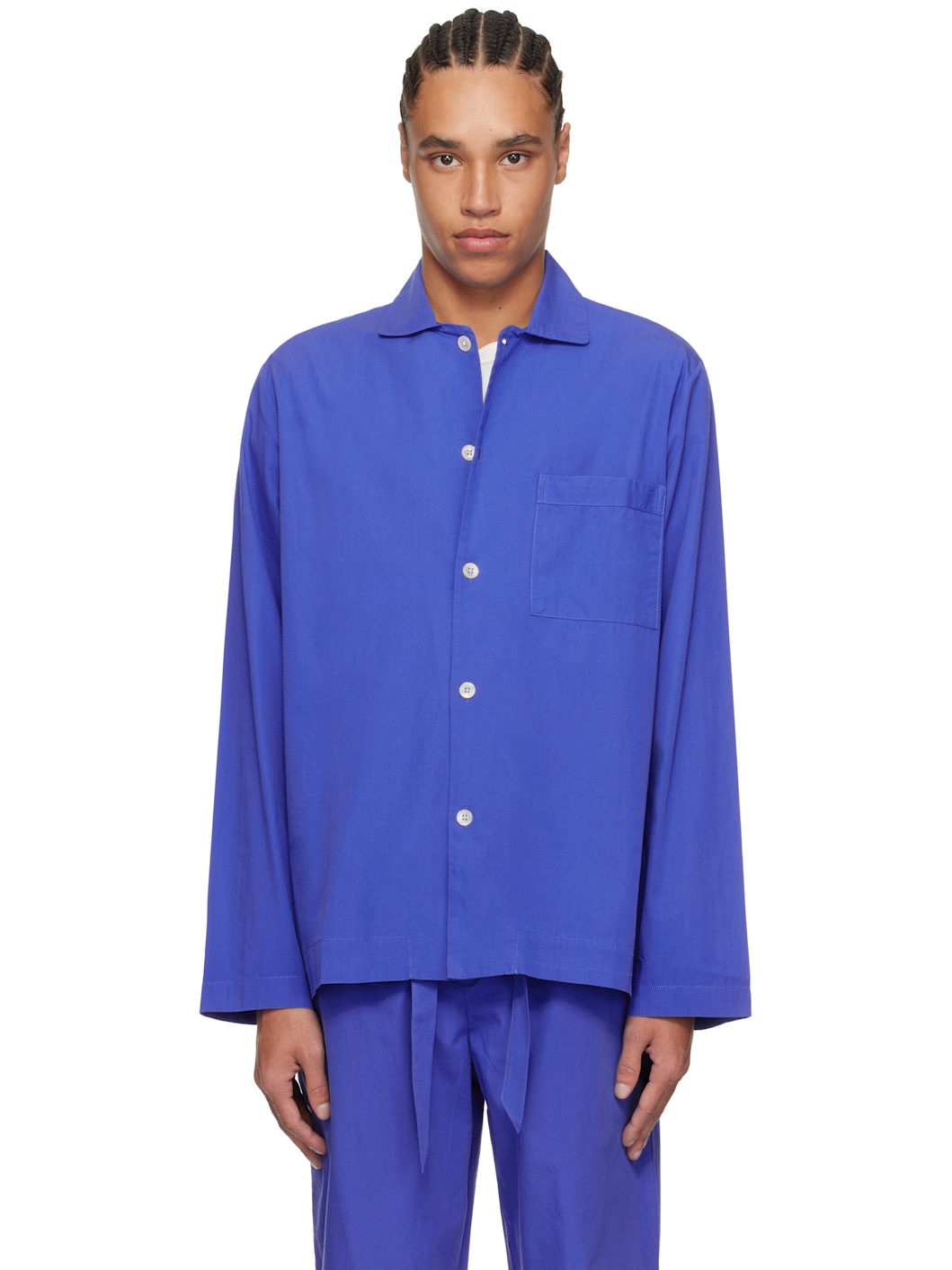 Blue Poplin Long-Sleeved Pyjama Shirt - 1