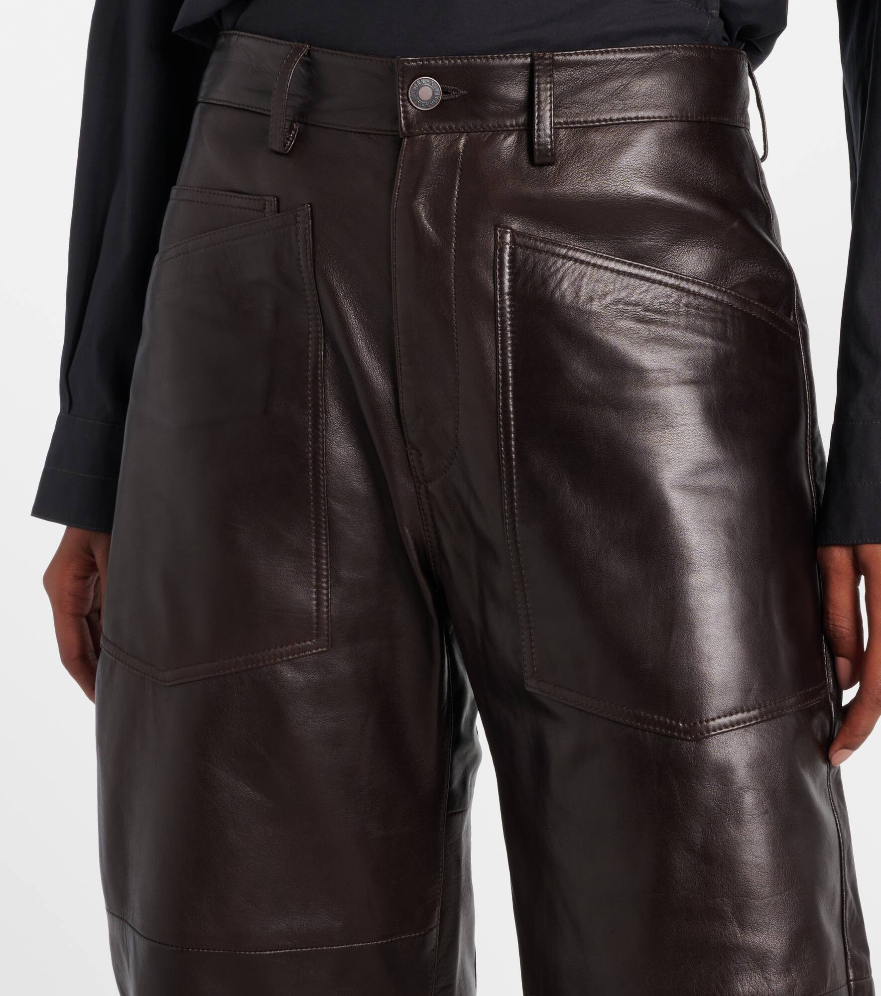 Shon leather barrel-leg pants - 4