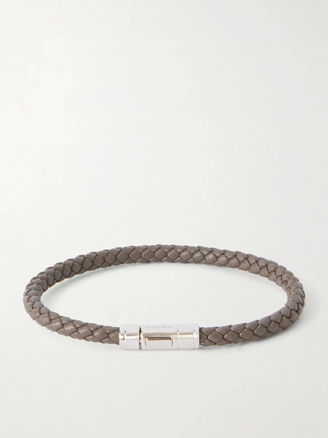 Logo-Engraved Silver-Tone and Woven Leather Bracelet - 1