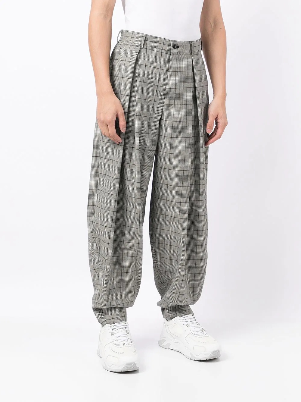 pleated check-pattern wide-leg trousers - 3