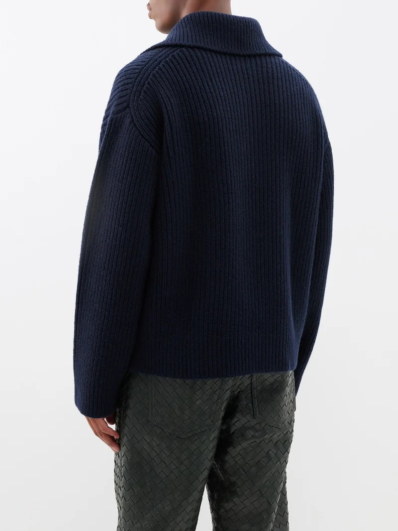 Open-collar ribbed-knit wool-blend sweater 5