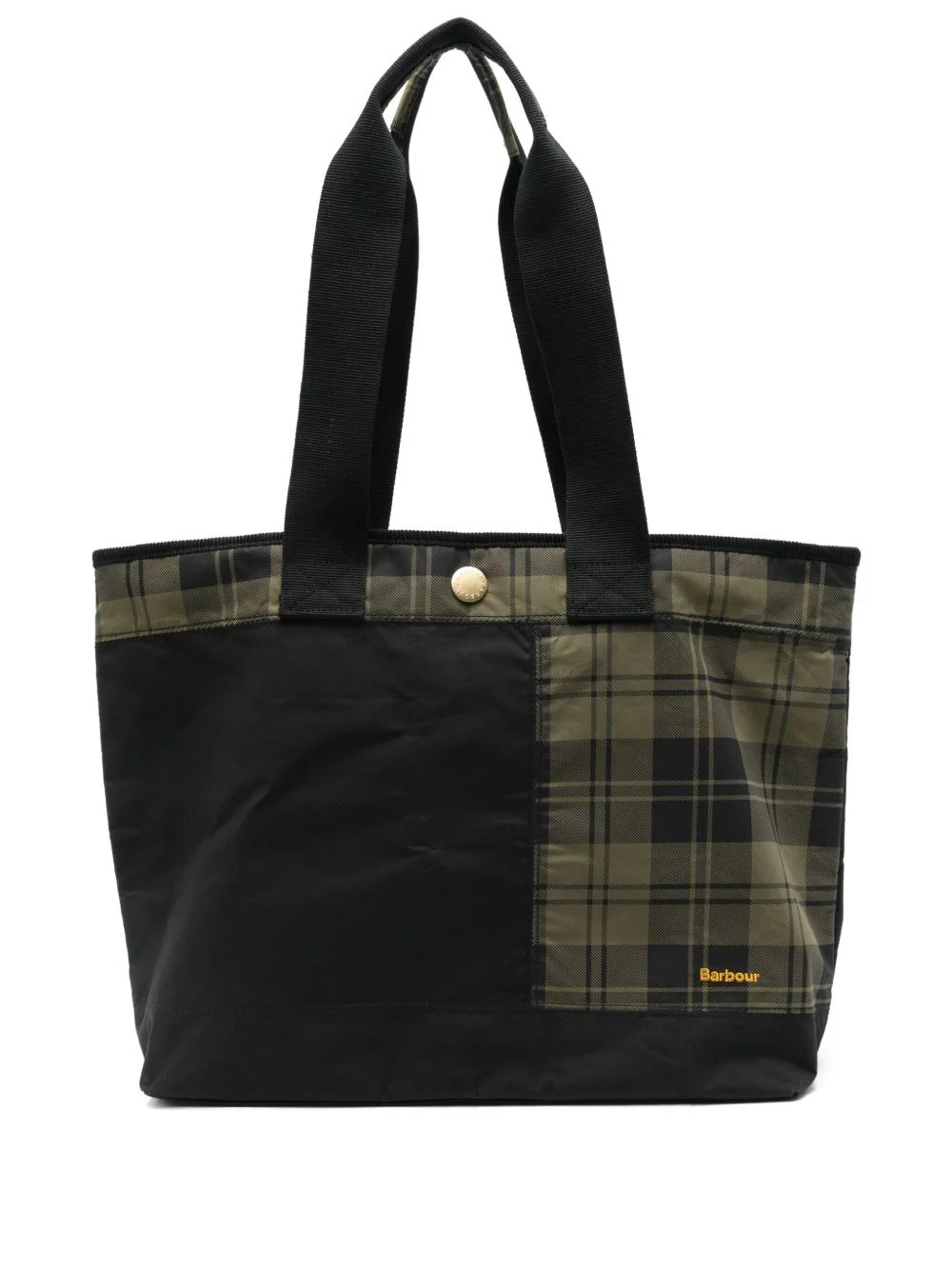 tartan-print panelled tote bag - 1