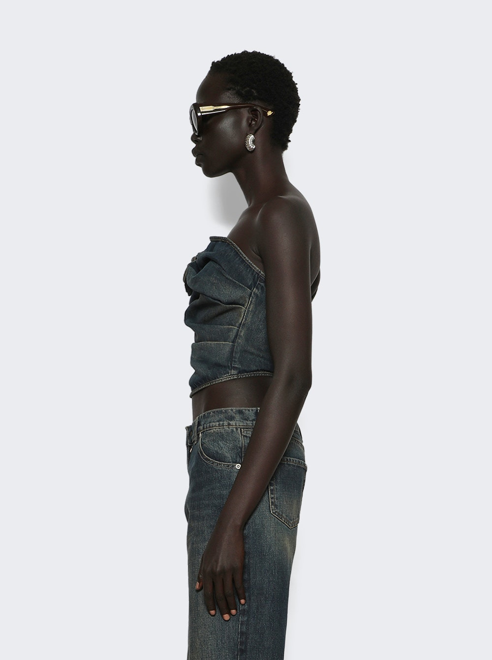 One Shoulder Draped Top Vintage Blue - 3