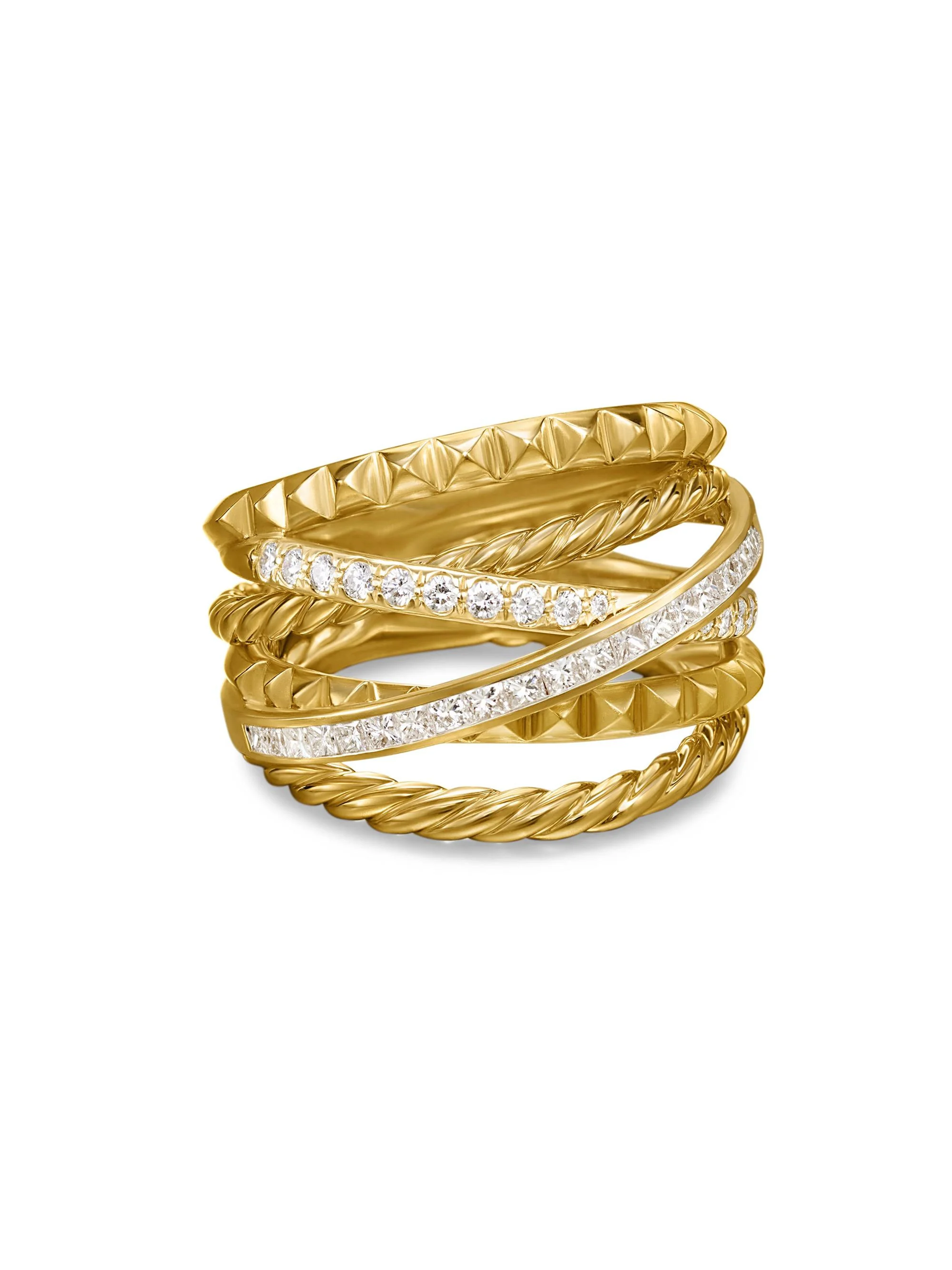 Women's Crossover Trio Six Row Ring in 18K Yellow Gold - Diamond - 1