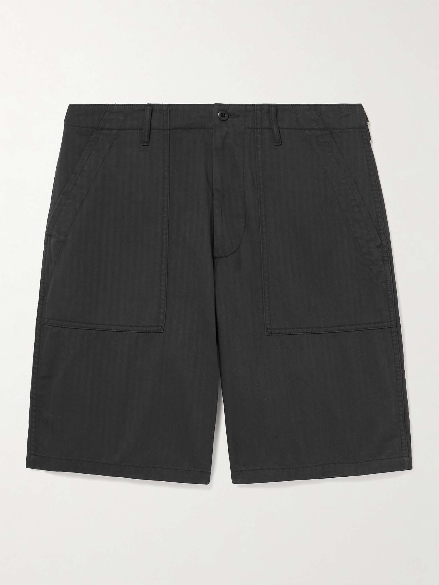 Straight-Leg Herringbone Cotton Shorts - 1