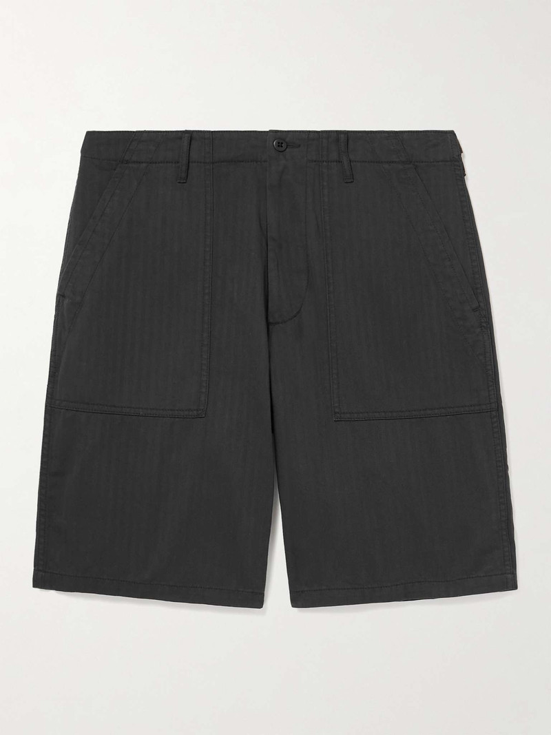 Straight-Leg Herringbone Cotton Shorts 1